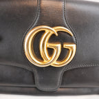 Gucci Arli Borsa a Tracolla in Pelle Nera con Logo Doppia G Dorato