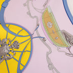 Hermès Carré 90 Springs Foulard Vintage in Seta Gialla con Motivi Equestri Blu 90x90 cm
