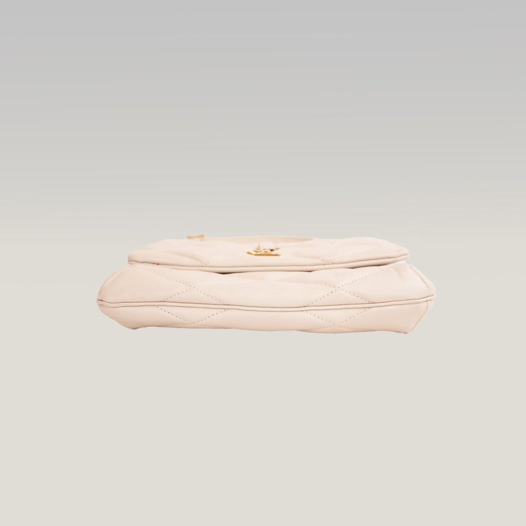 Saint Laurent Le 5 à 7 Borsa a Spalla Matelassé in Pelle Beige Chiaro con Logo YSL Dorato