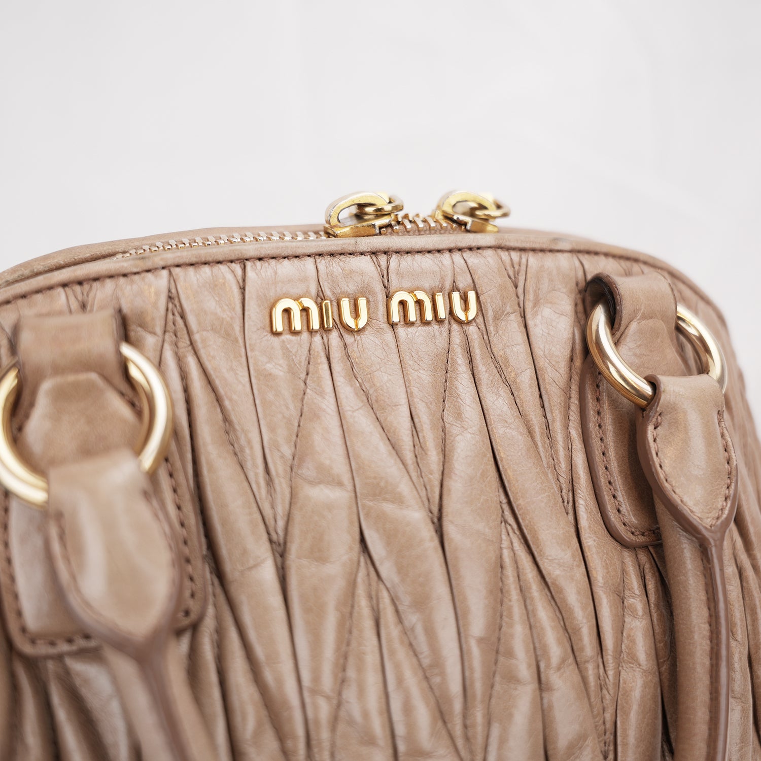 Miu Miu Matelassé Pink Beige Leather Small Handbag Gold Hardware Vintage Style