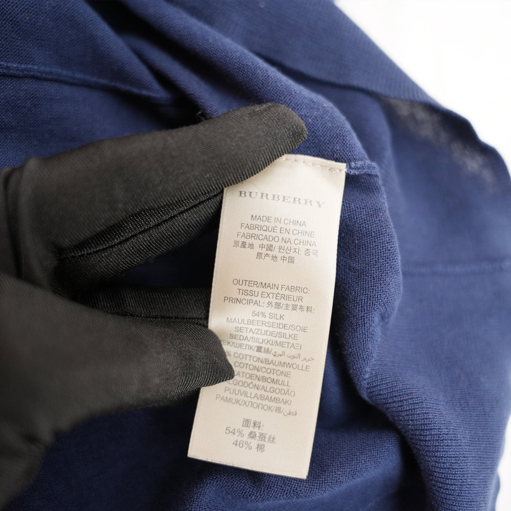 Burberry London Maglia Donna Blu Navy in Seta e Cotone Pullover Scollo V Elegante