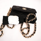 Chanel Mini WOC Borsa a Tracolla Nera in Pelle di Agnello Matelassé con Logo CC Dorato