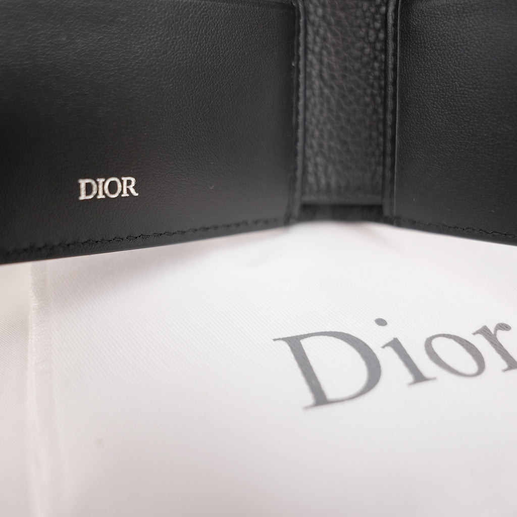 Portafoglio Dior CD Icon Bifold Nero in Pelle Martellata da Uomo