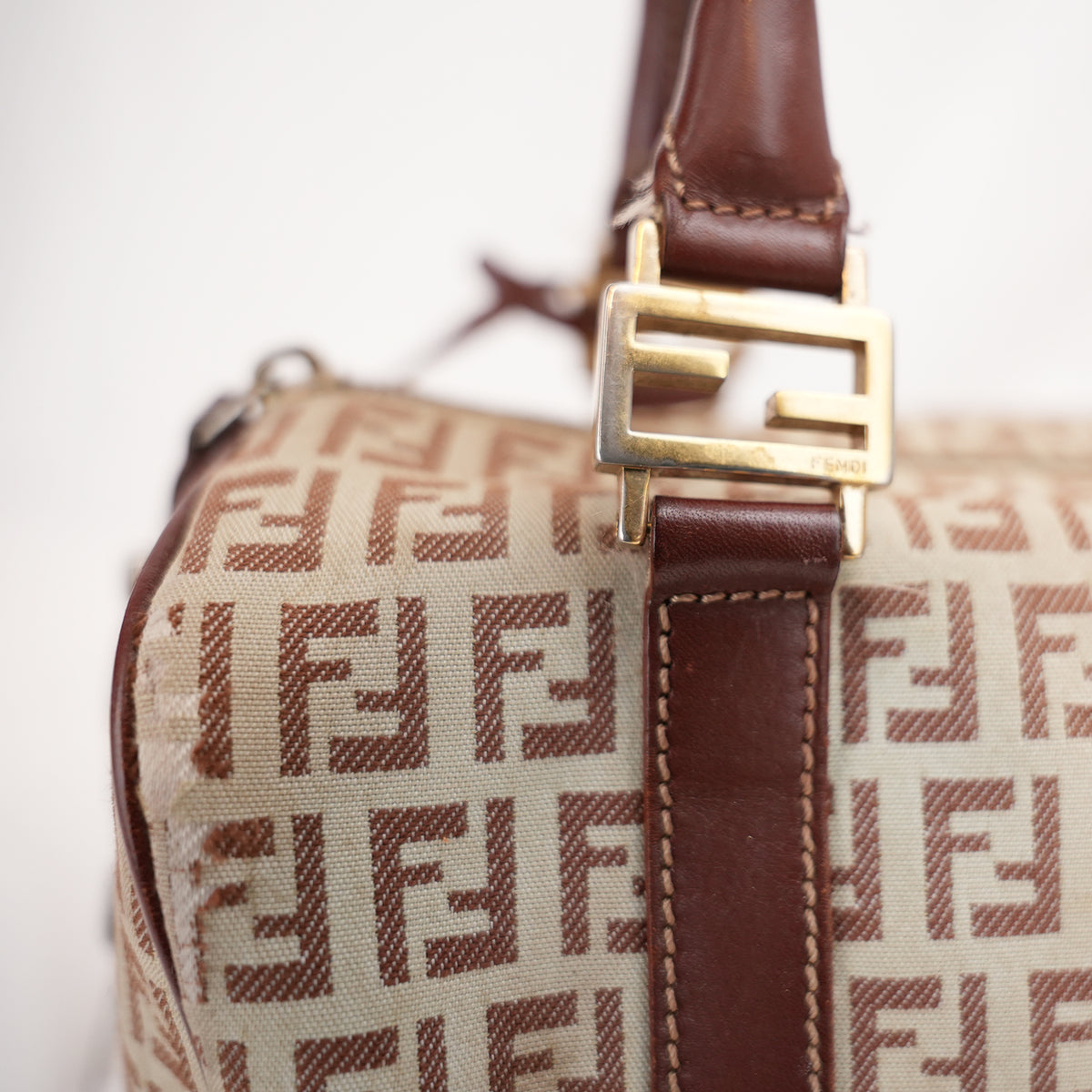 Fendi Zucchino Boston Bag Vintage in Tela Monogram e Pelle Marrone