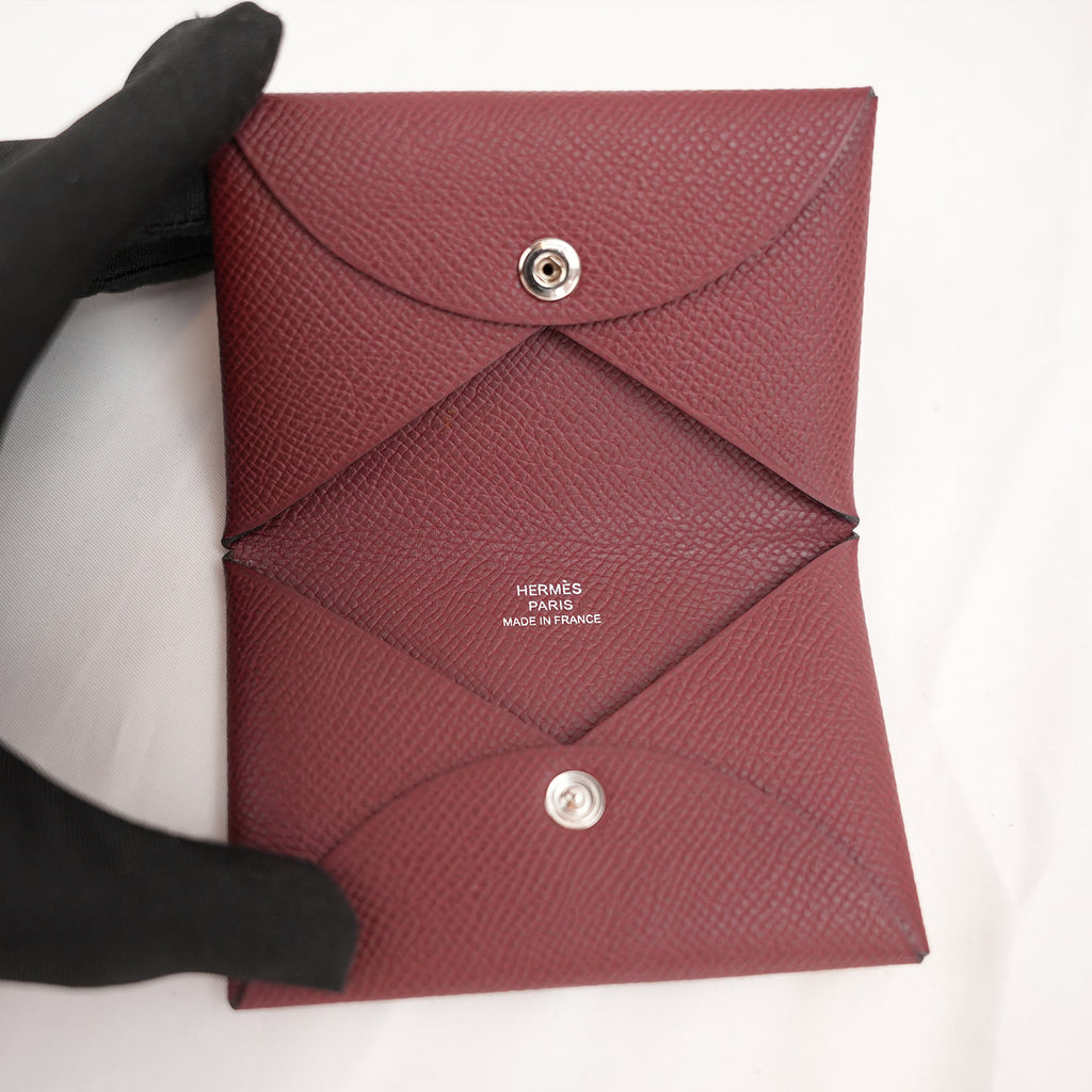 Hermès Portacarte in Pelle Bordeaux Stamp K con Scatola