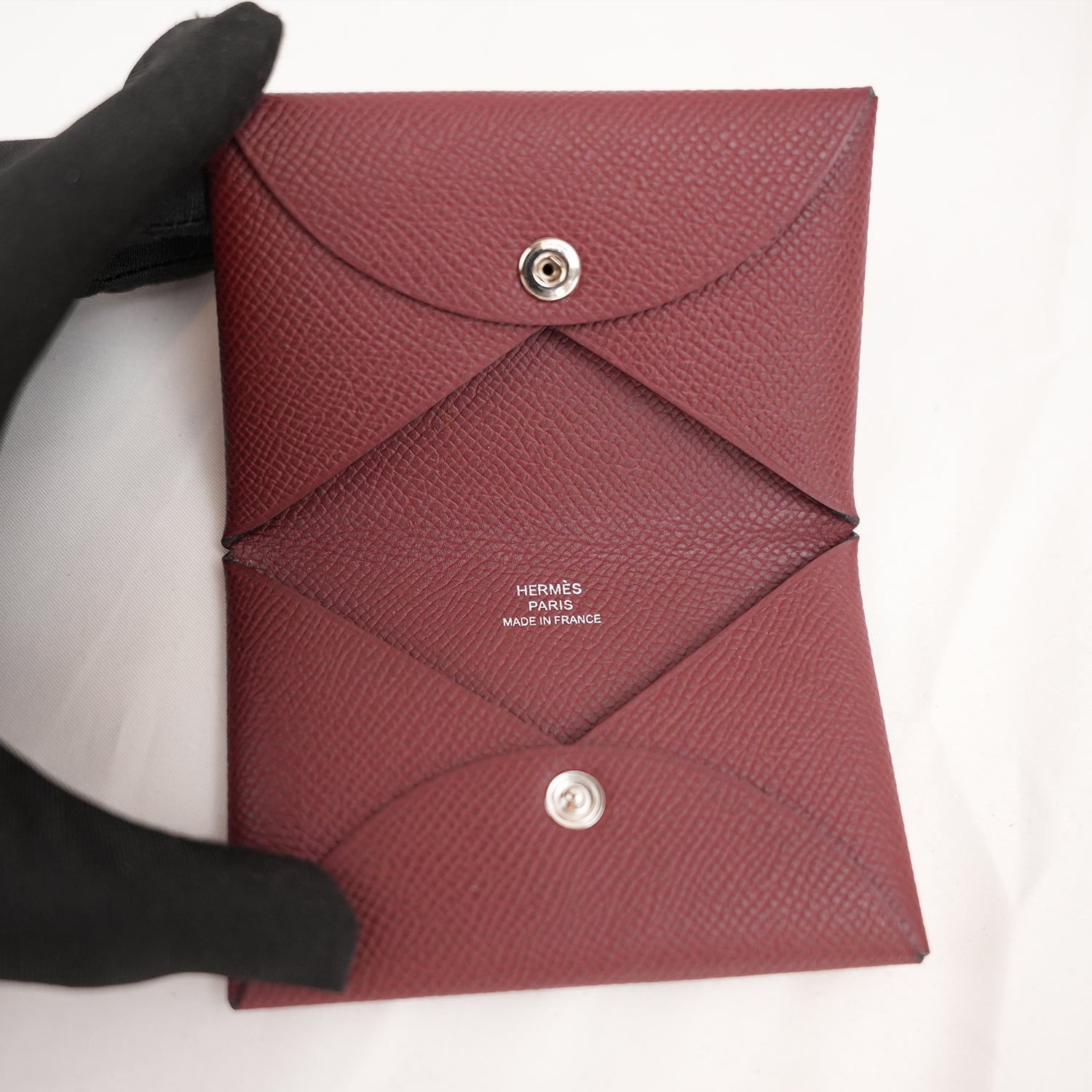 Hermès Portacarte in Pelle Bordeaux Stamp K con Scatola