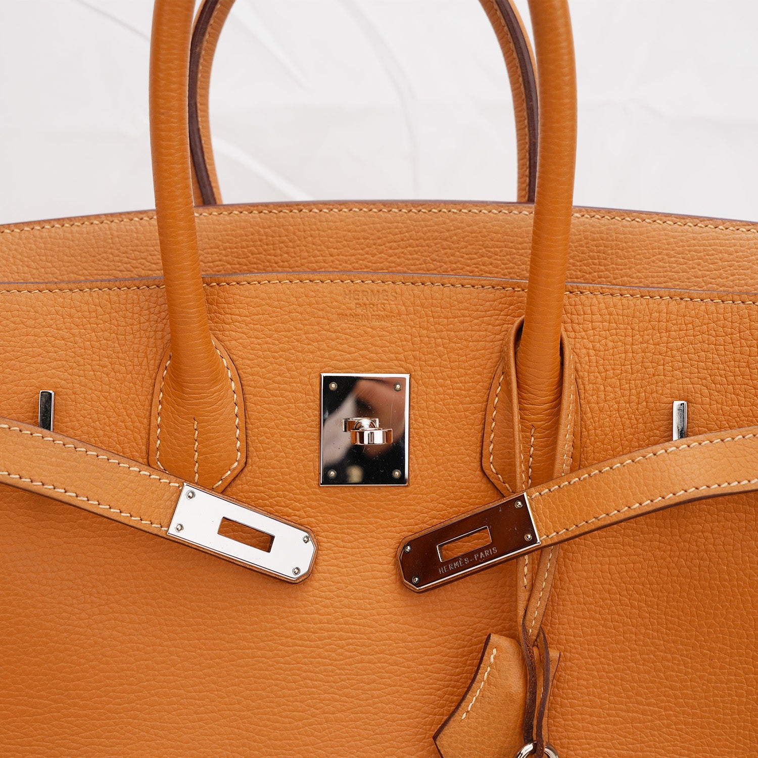 Hermès Birkin 35 color Gold con ferramenta argentata – borsa a mano
