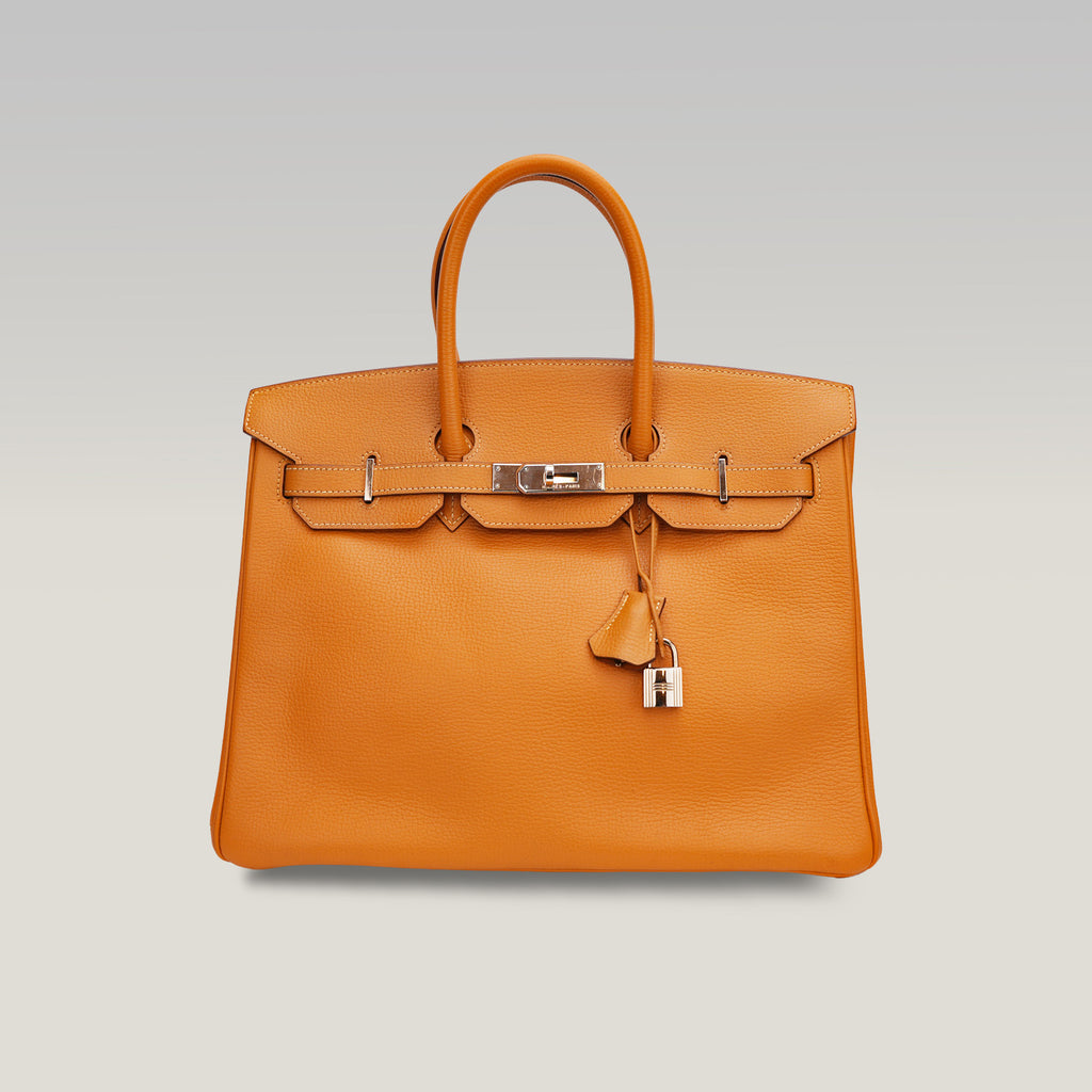 Hermès Birkin 35 color Gold con ferramenta argentata – borsa a mano