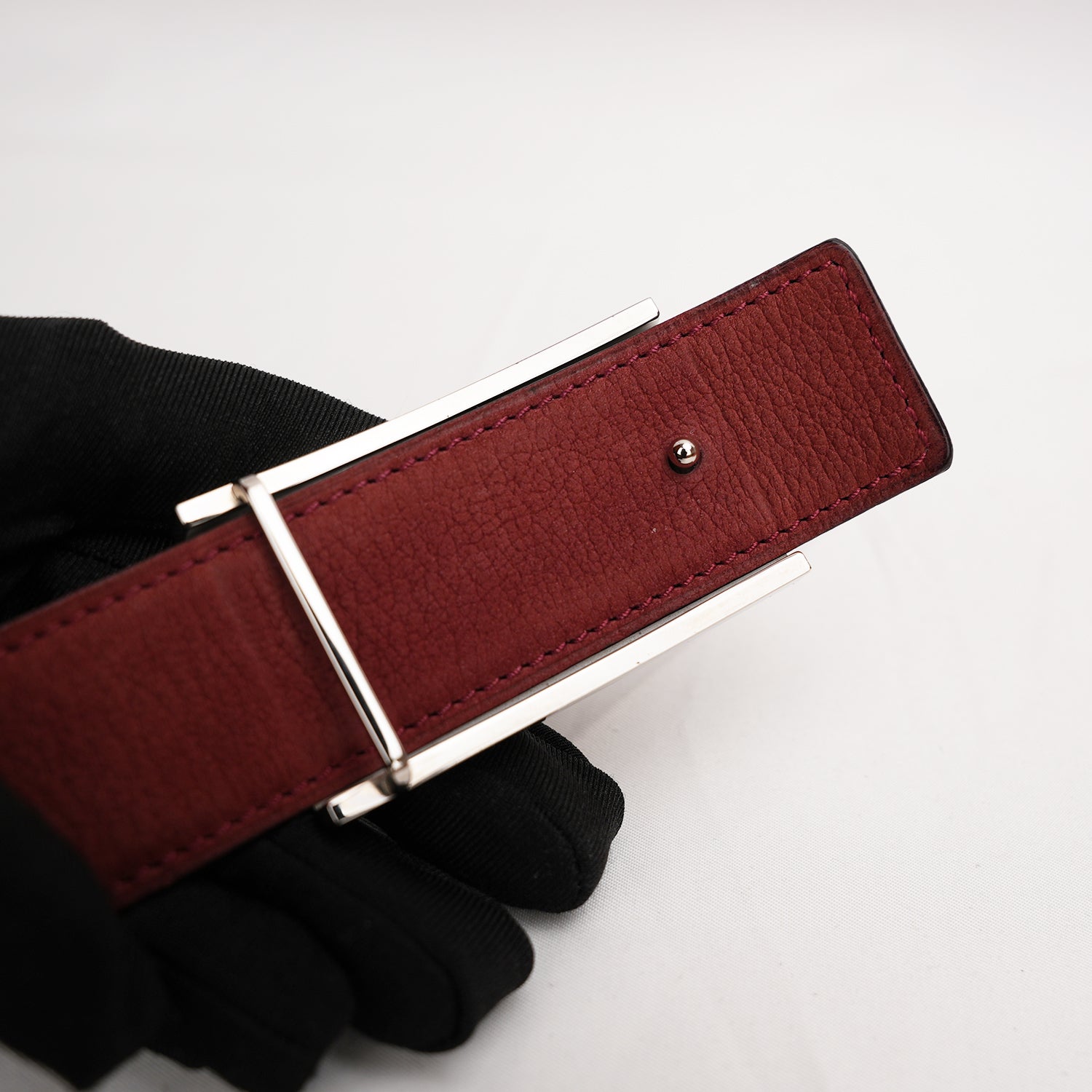 Hermès Brown Leather Belt with Silver Metal Buckle and Orange Detail