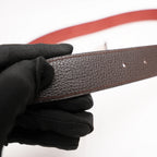Hermès Brown Leather Belt with Silver Metal Buckle and Orange Detail