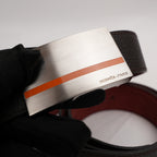 Hermès Brown Leather Belt with Silver Metal Buckle and Orange Detail