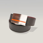 Hermès Brown Leather Belt with Silver Metal Buckle and Orange Detail