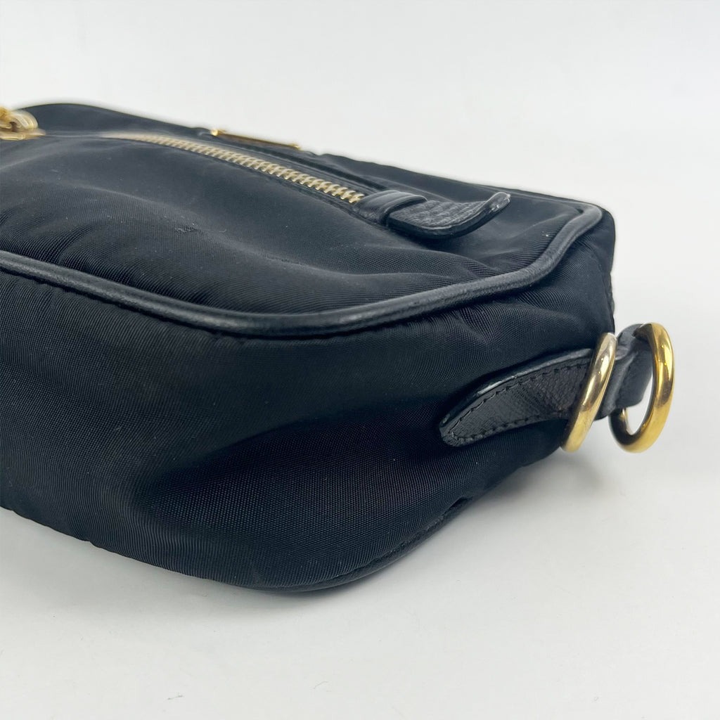 Prada Black Nylon Shoulder Bag Mini Bag with Leather Details