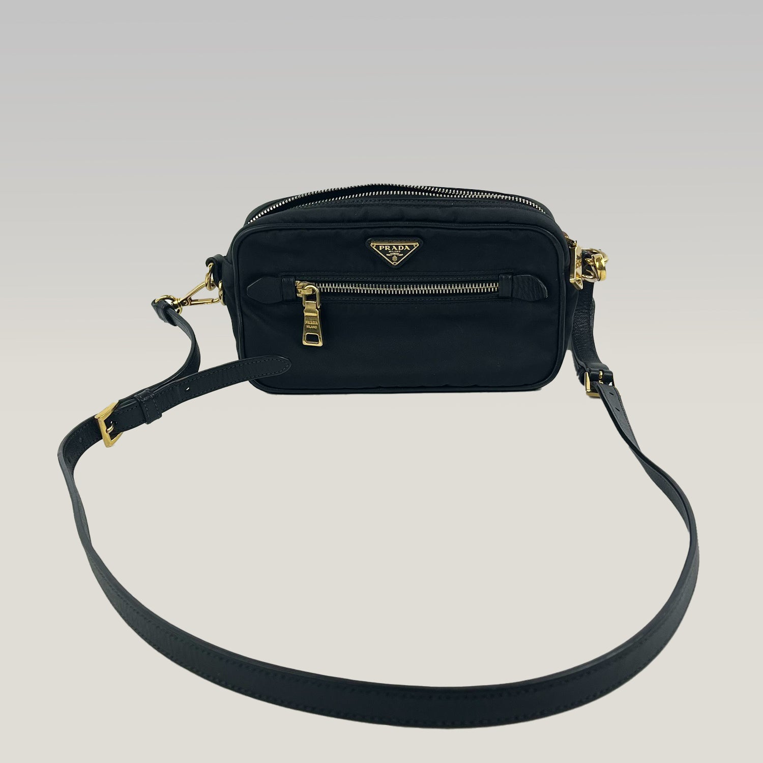 Prada Black Nylon Shoulder Bag Mini Bag with Leather Details
