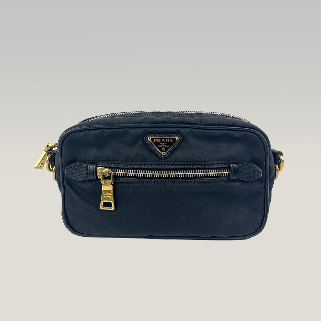 Prada Black Nylon Shoulder Bag Mini Bag with Leather Details