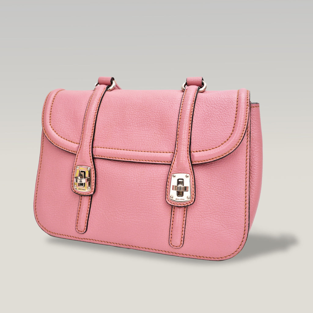 Miu Miu Pink Leather Shoulder Bag Crossbody Bag with Turn-Lock Closure