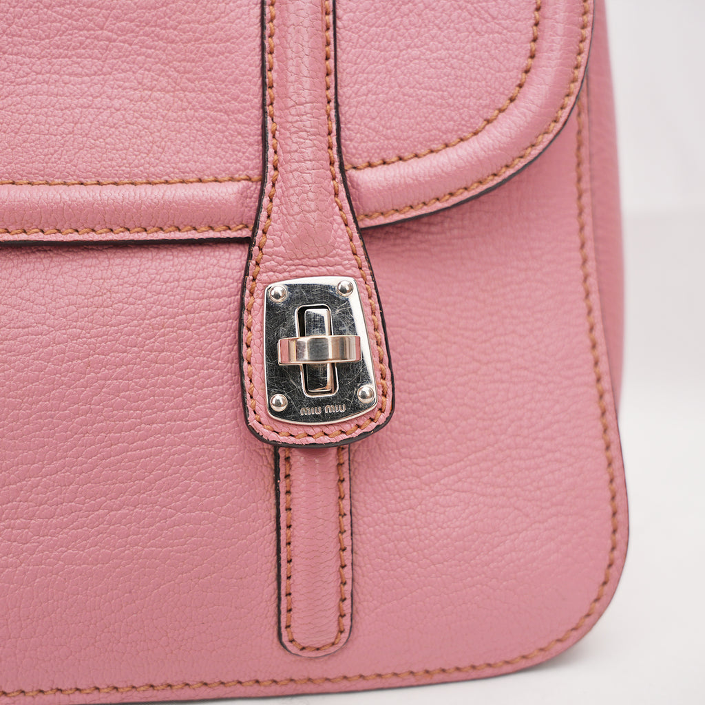 Miu Miu Pink Leather Shoulder Bag Crossbody Bag with Turn-Lock Closure