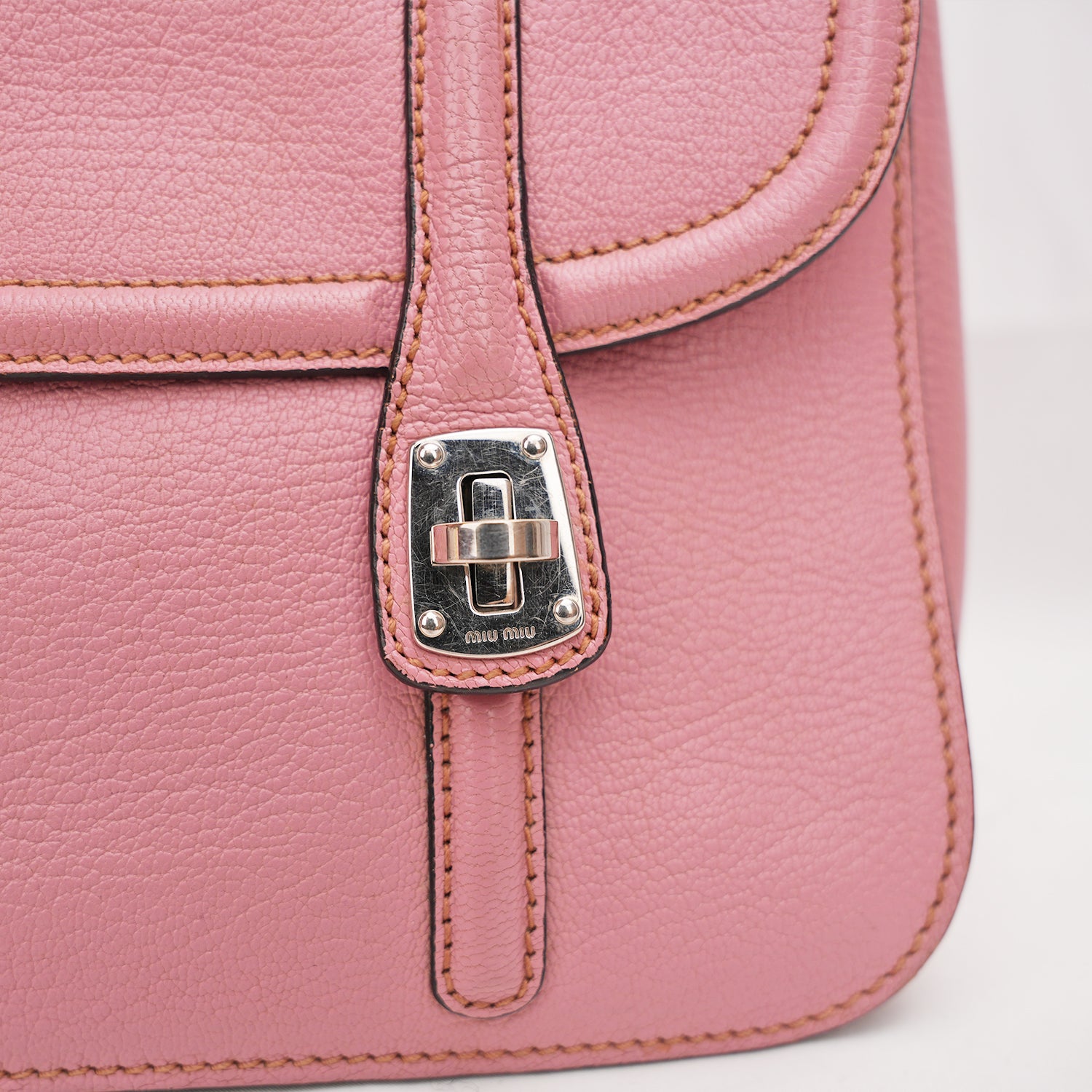 Miu Miu Pink Leather Shoulder Bag Crossbody Bag with Turn-Lock Closure
