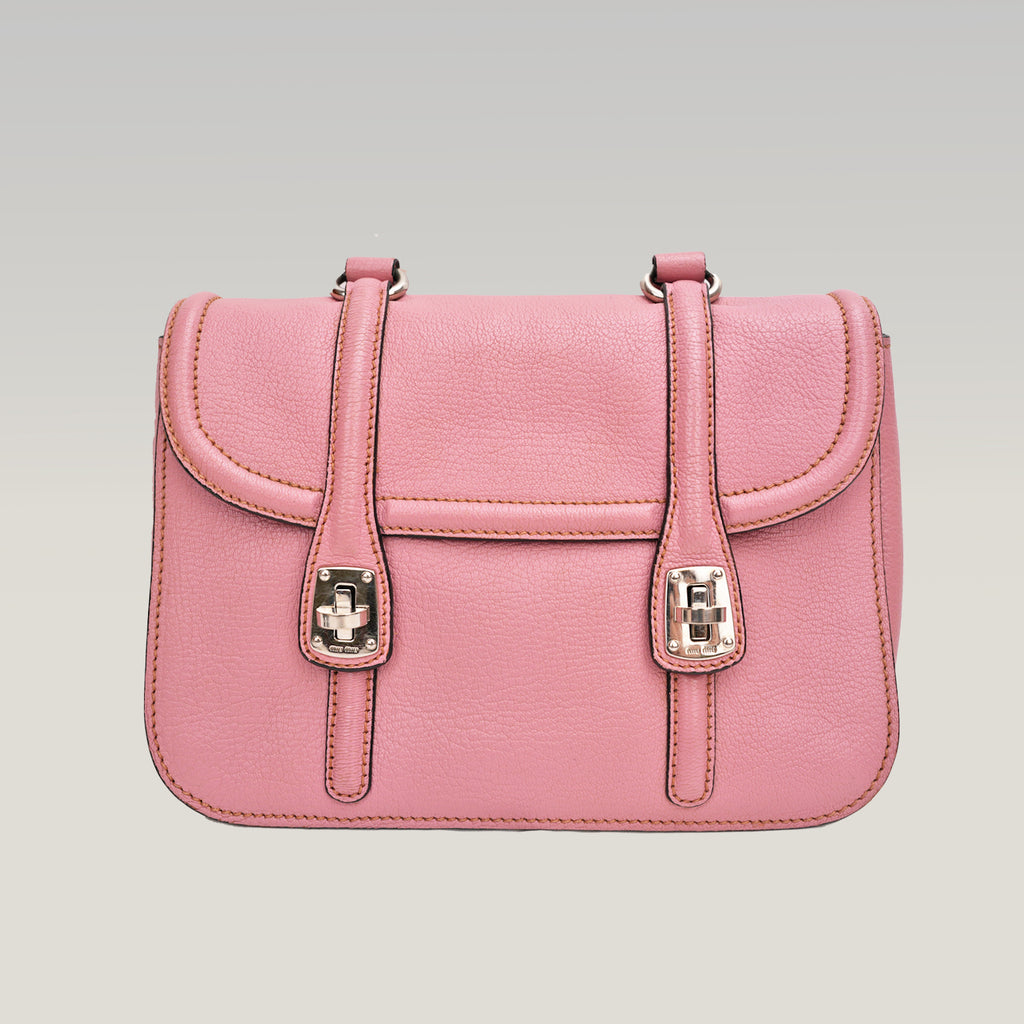 Miu Miu Pink Leather Shoulder Bag Crossbody Bag with Turn-Lock Closure