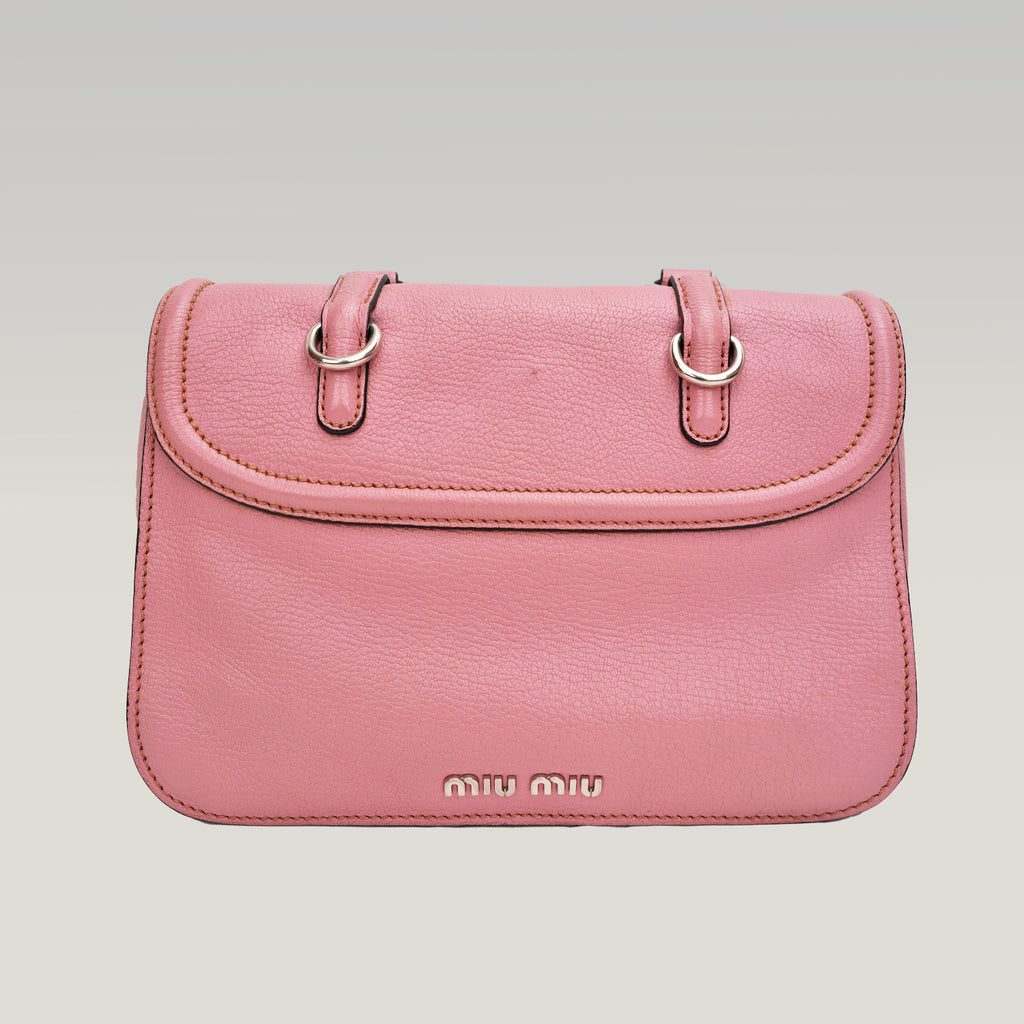 Miu Miu Pink Leather Shoulder Bag Crossbody Bag with Turn-Lock Closure
