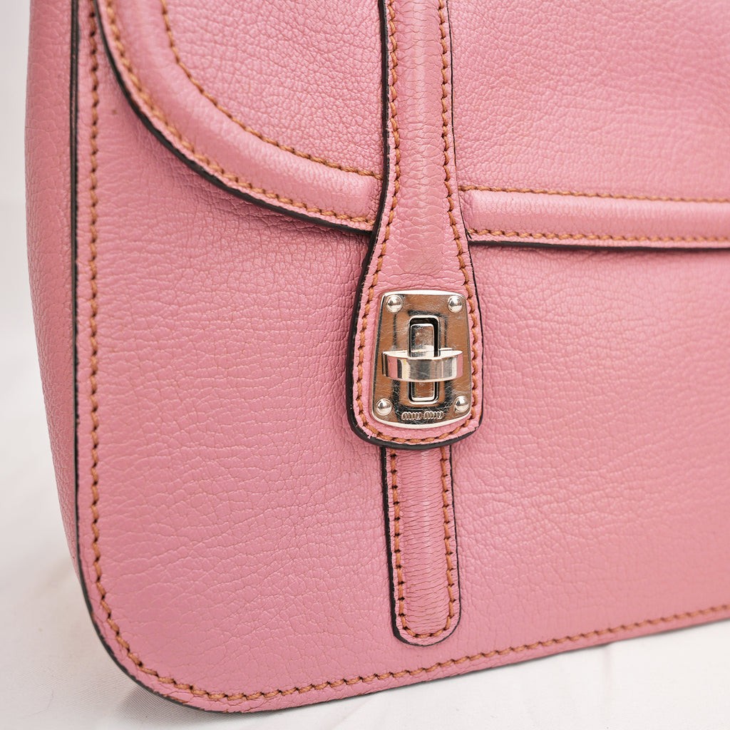 Miu Miu Pink Leather Shoulder Bag Crossbody Bag with Turn-Lock Closure