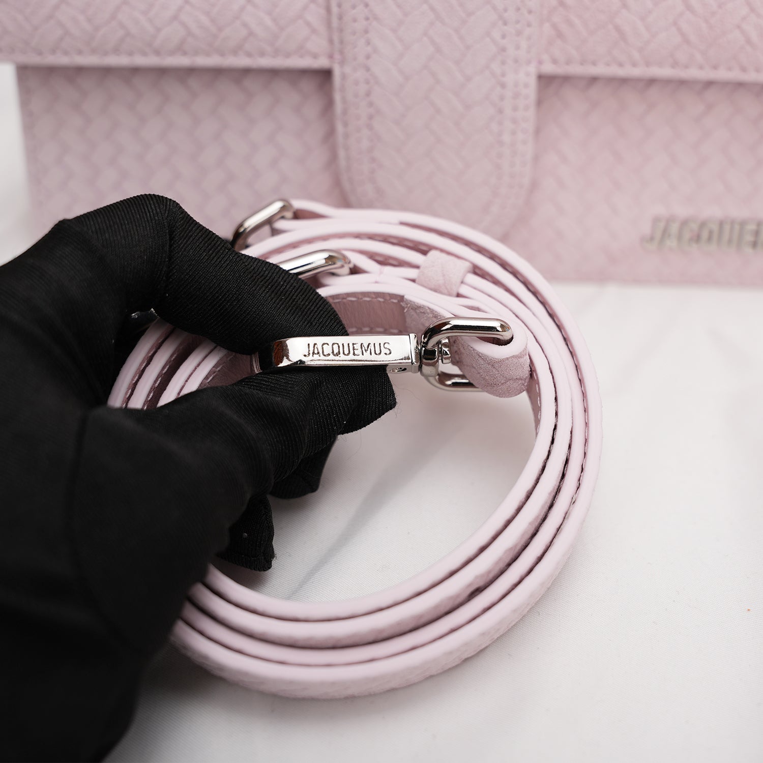 Jacquemus Le Grand Bambino Rosa in Pelle Goffrata Effetto Coccodrillo con Tracolla