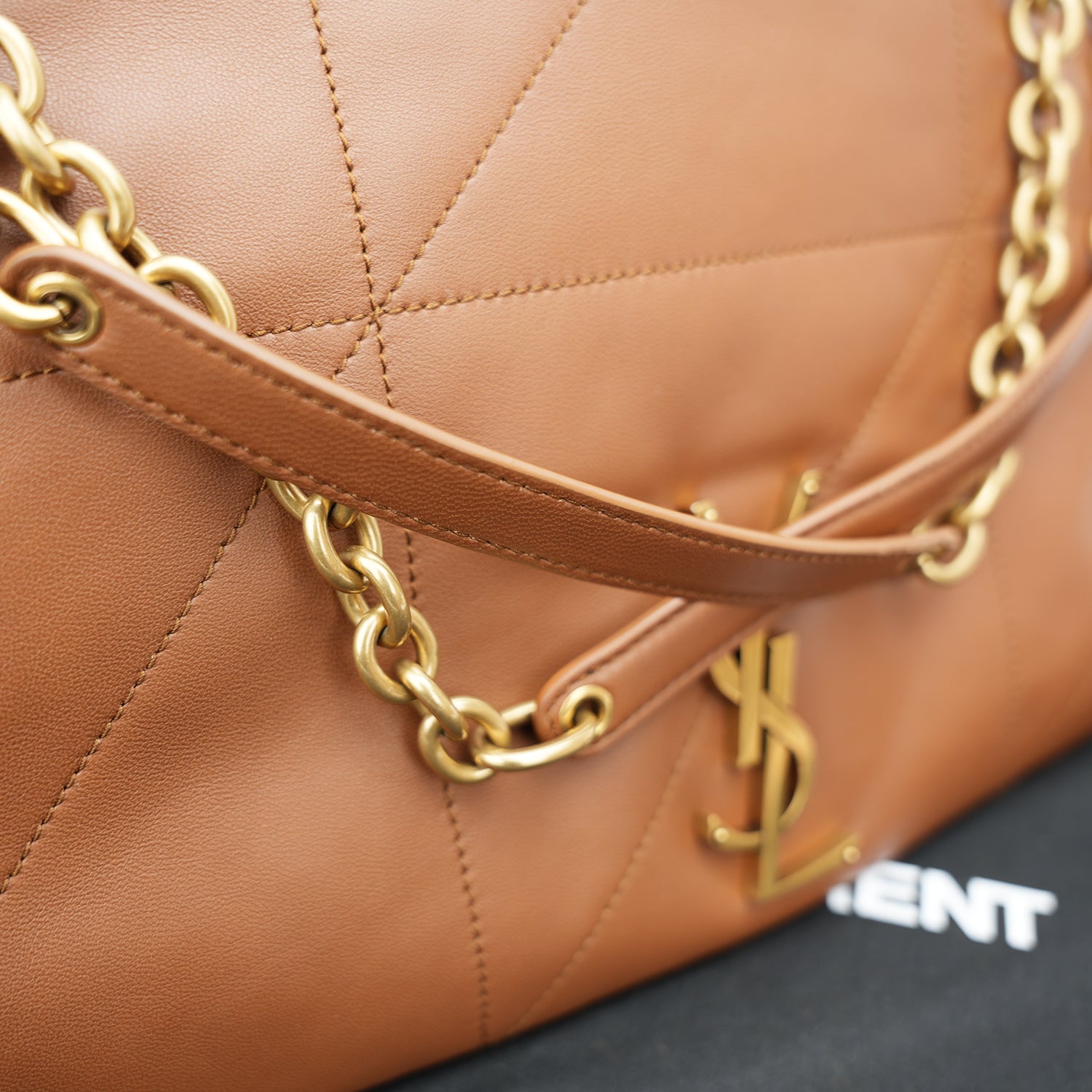 Saint Laurent Jamie Large Brown Quilted Leather Bag with Gold Chain