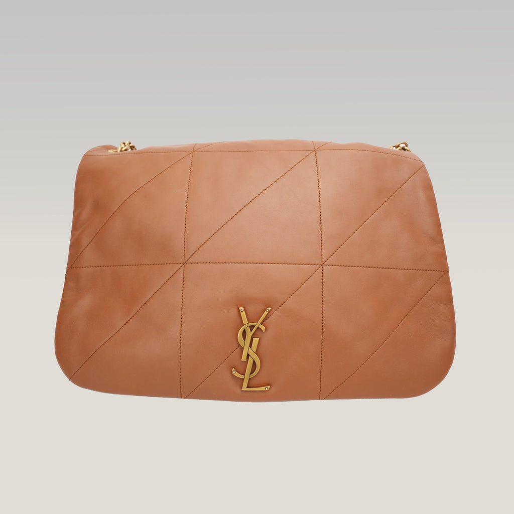 Saint Laurent Jamie Large Brown Quilted Leather Bag with Gold Chain