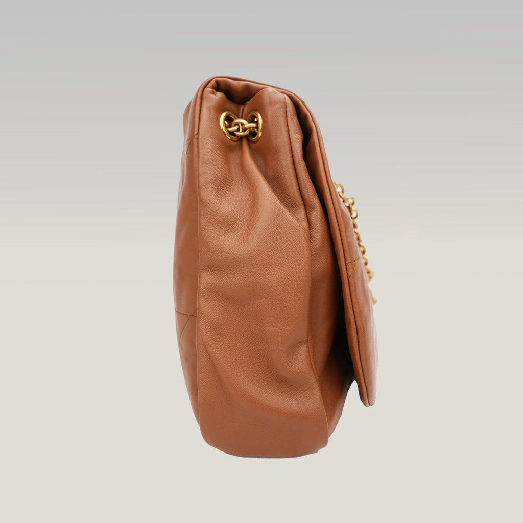 Saint Laurent Jamie Large Brown Quilted Leather Bag with Gold Chain