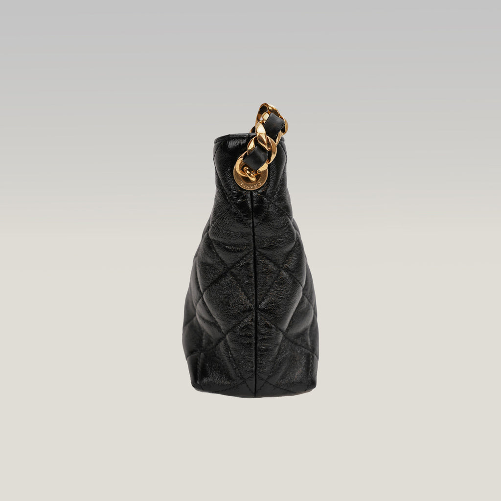 Chanel 24P Shiny Lambskin Quilted CC Hobo Black Borsa