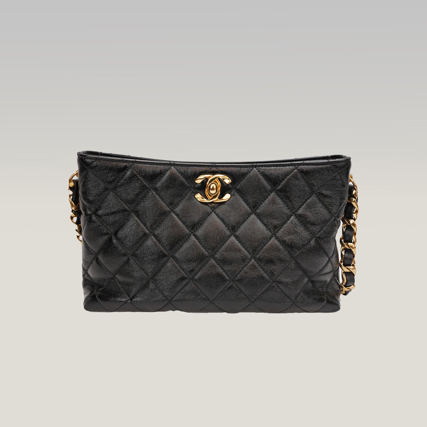 Chanel 24P Shiny Lambskin Quilted CC Hobo Black Borsa