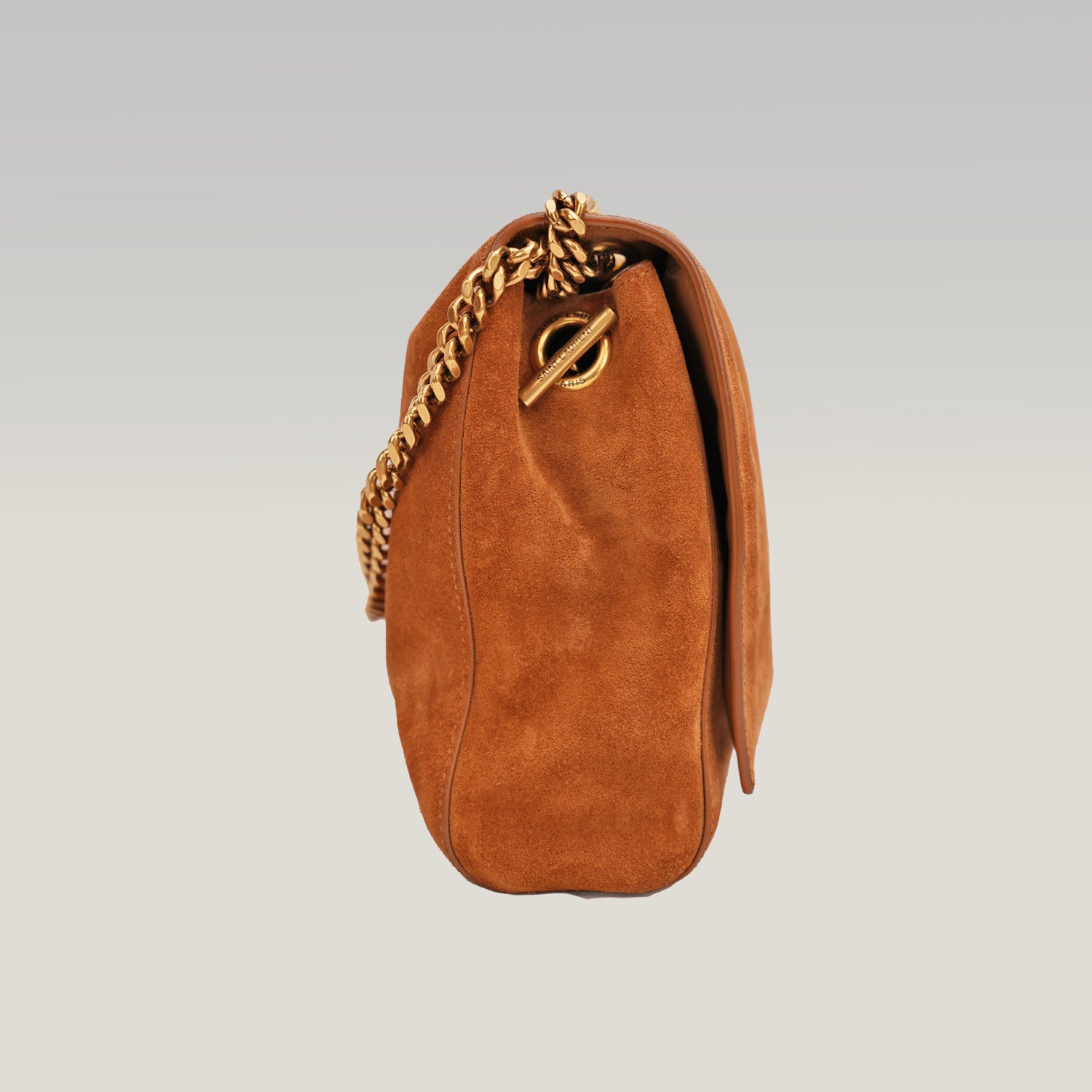 Saint Laurent YSL Brown Suede Shoulder Bag with Gold Chain 