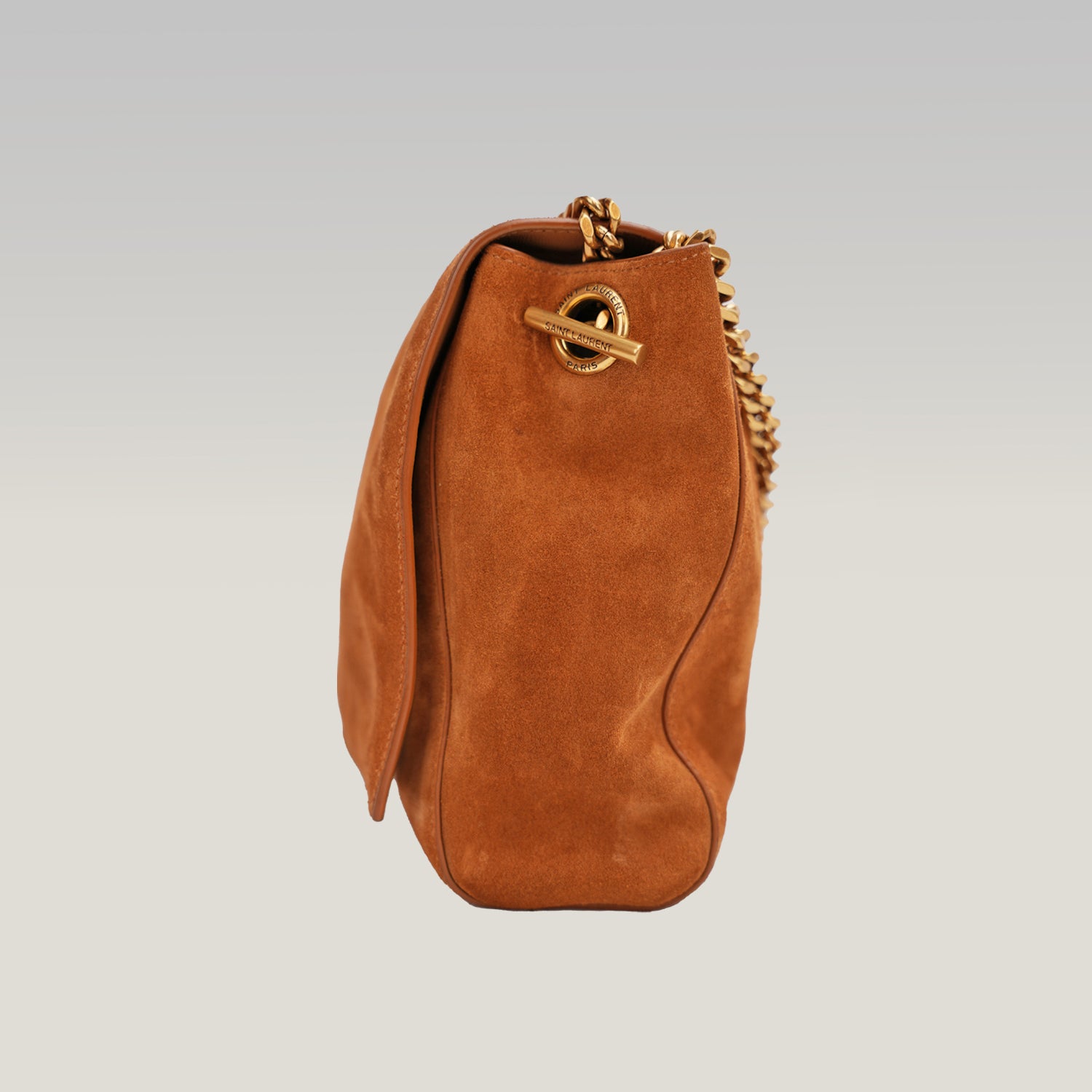 Saint Laurent YSL Brown Suede Shoulder Bag with Gold Chain 