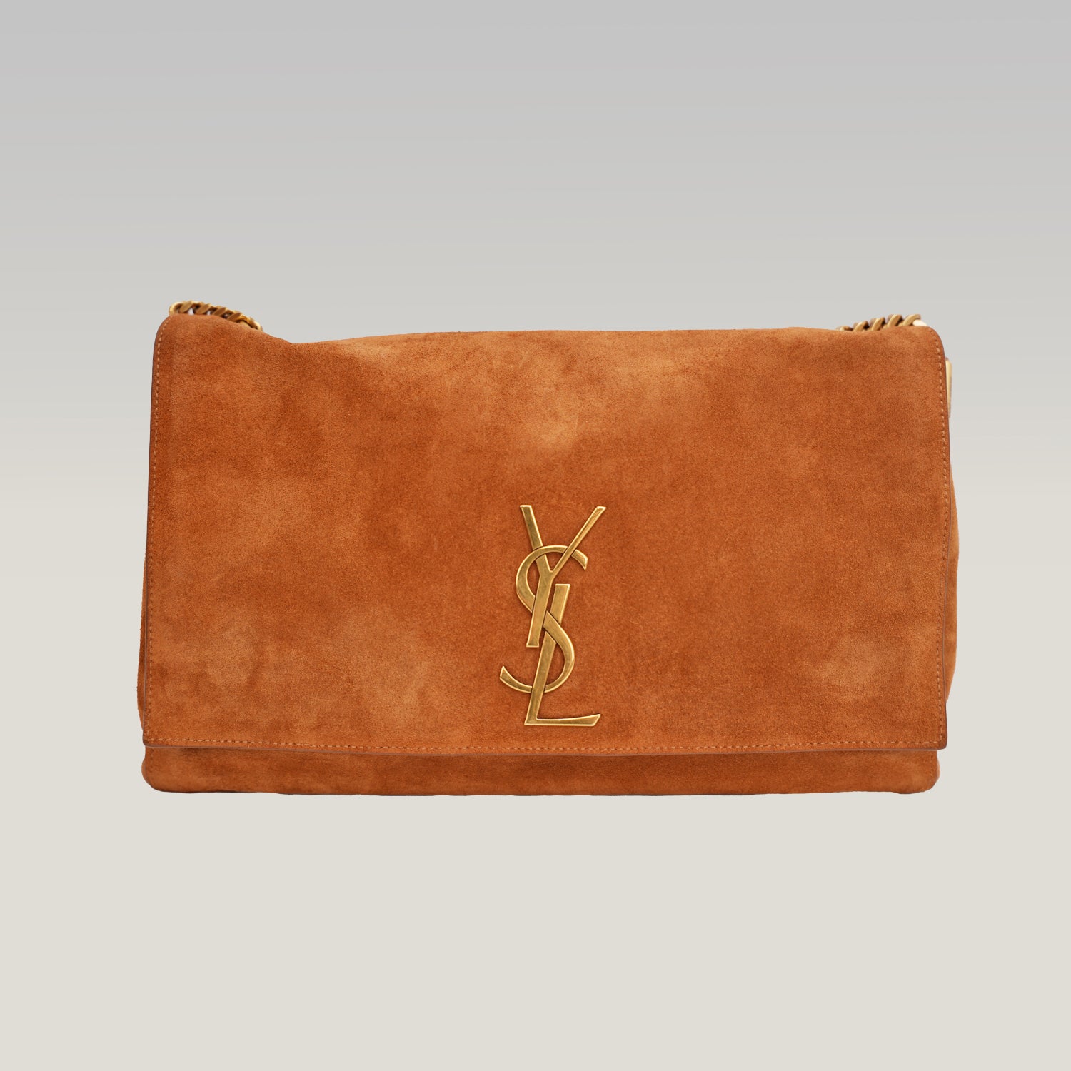 Saint Laurent YSL Brown Suede Shoulder Bag with Gold Chain 