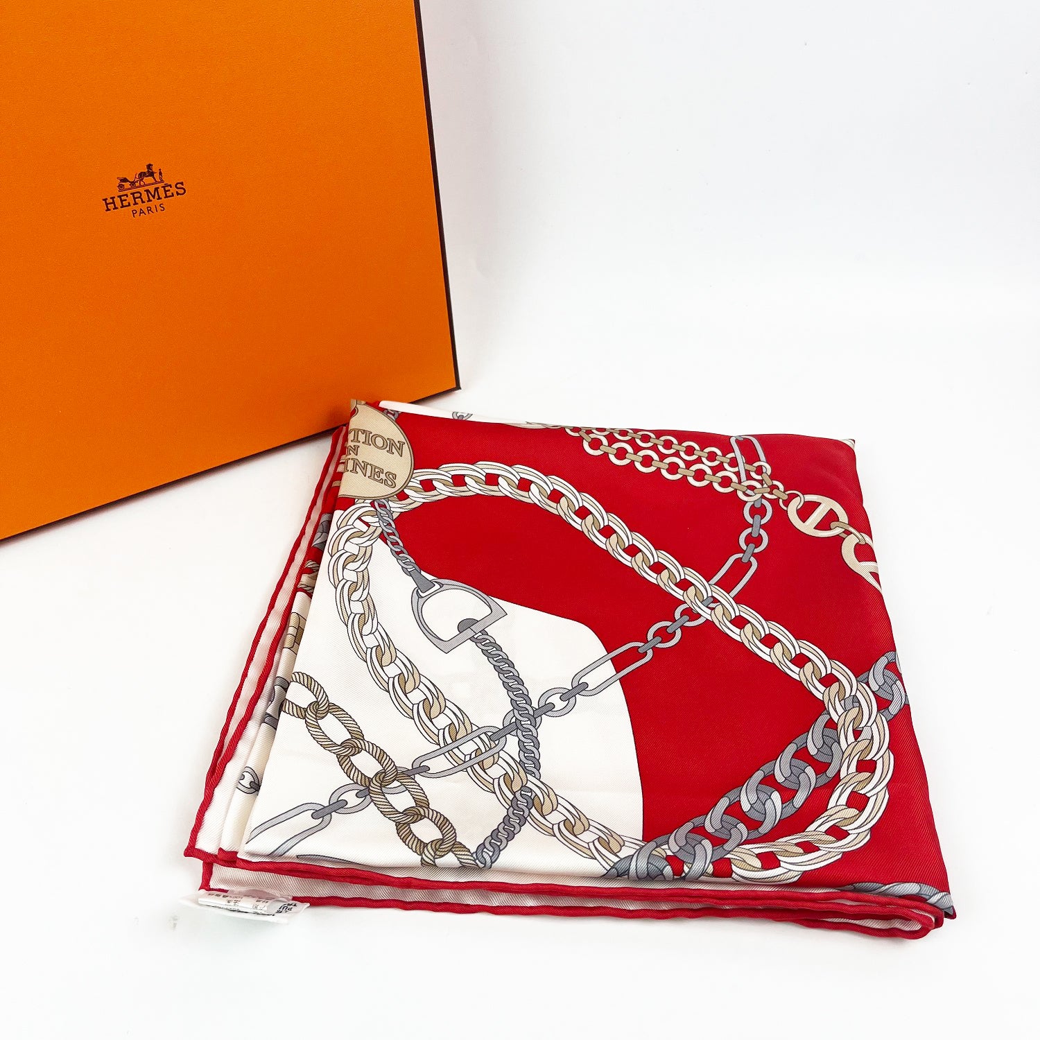 Hermès Multicolor Silk Scarf with Chain Pattern