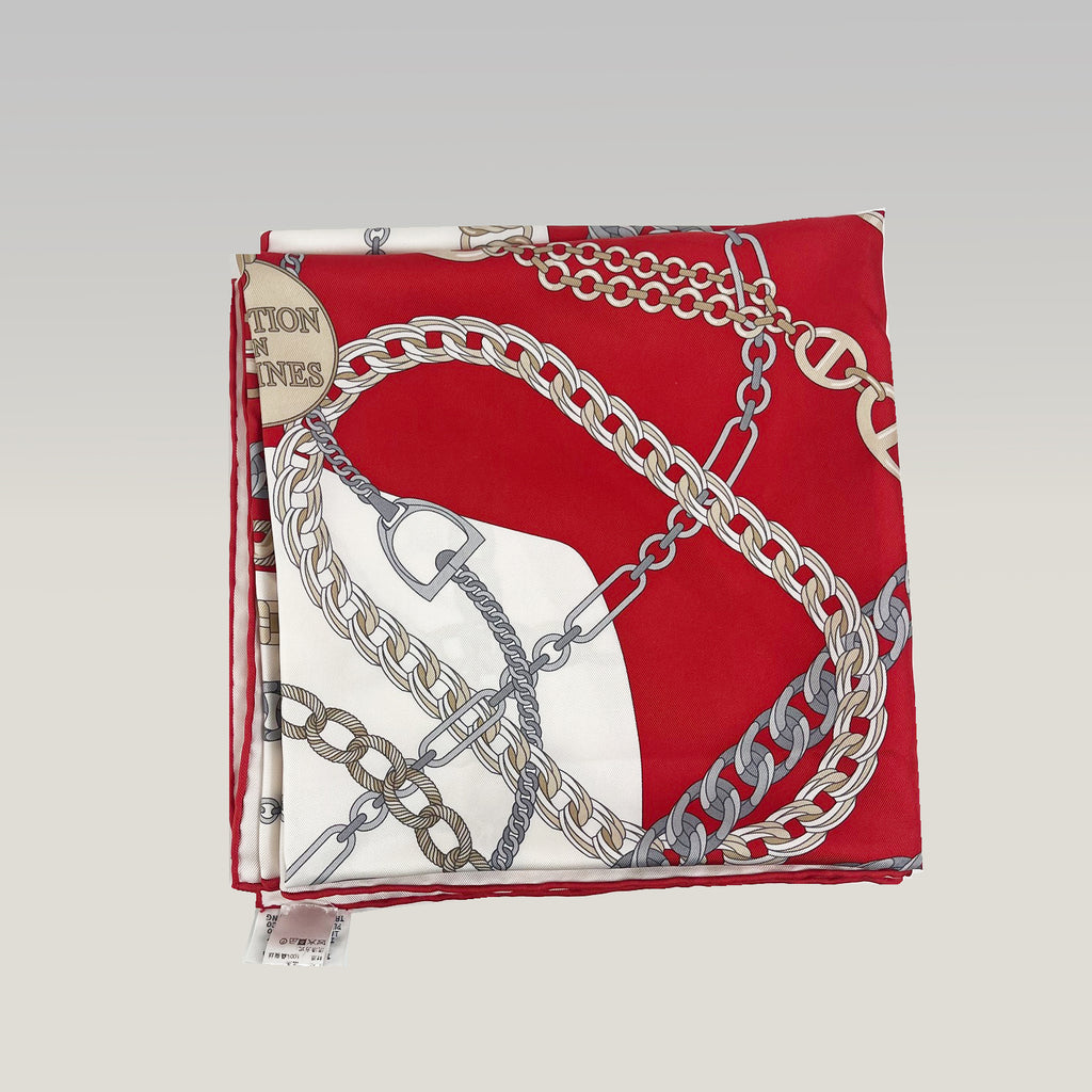 Hermès Multicolor Silk Scarf with Chain Pattern