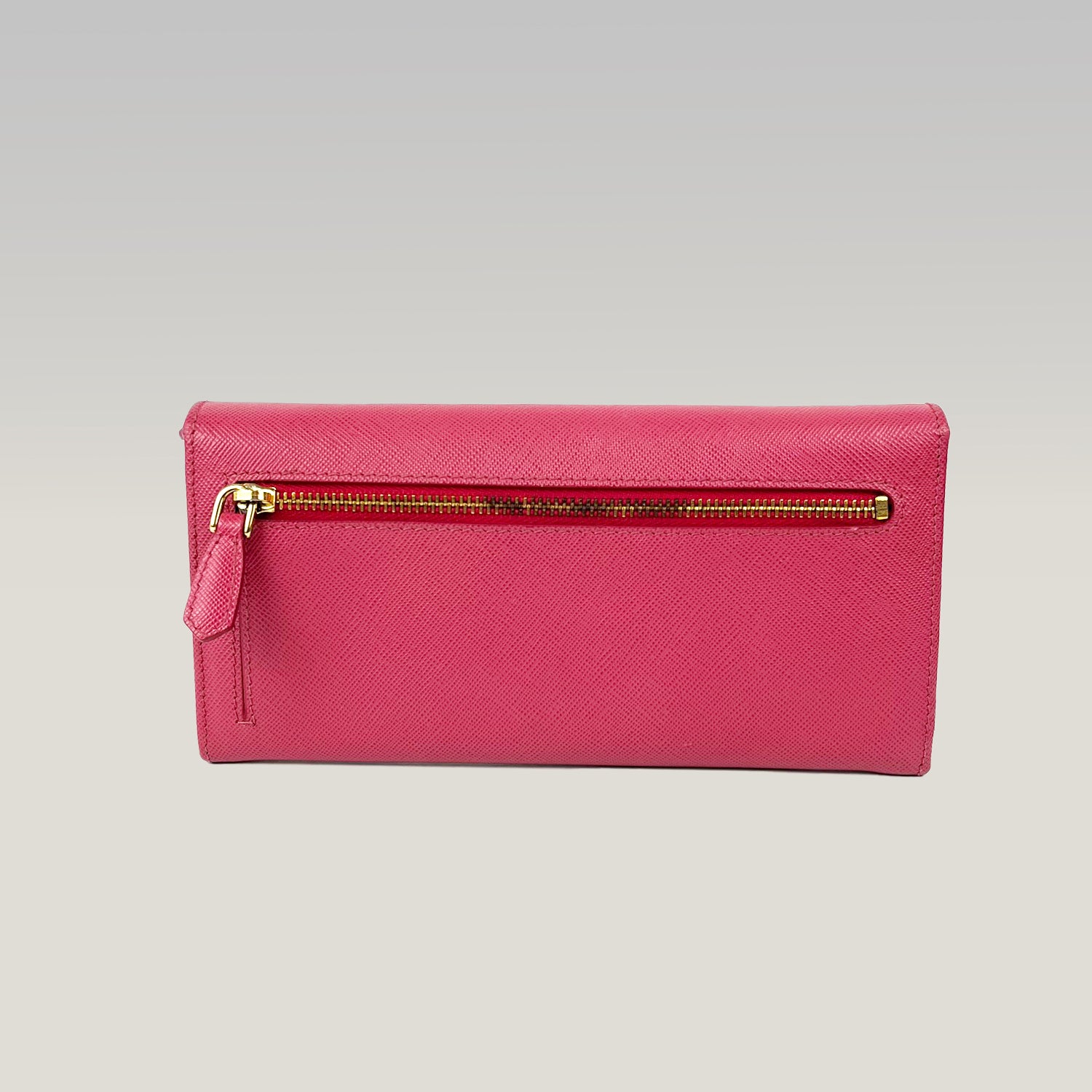 Prada Pink Saffiano Leather Long Wallet with Logo