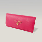 Prada Pink Saffiano Leather Long Wallet with Logo