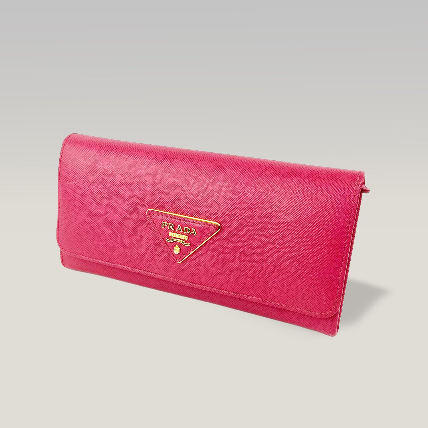 Prada Pink Saffiano Leather Long Wallet with Logo