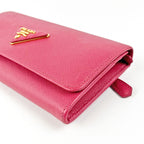 Prada Pink Saffiano Leather Long Wallet with Logo