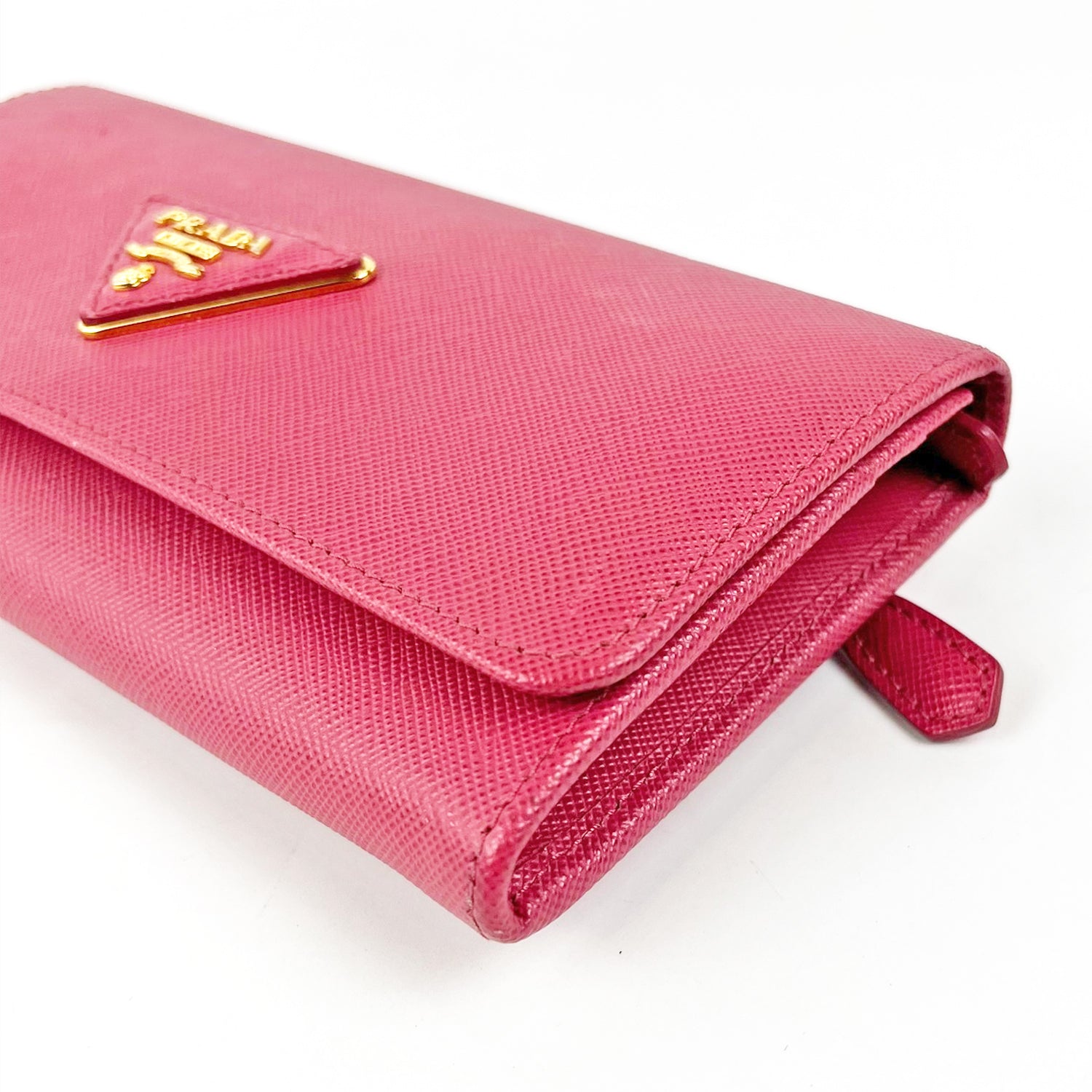 Prada Pink Saffiano Leather Long Wallet with Logo