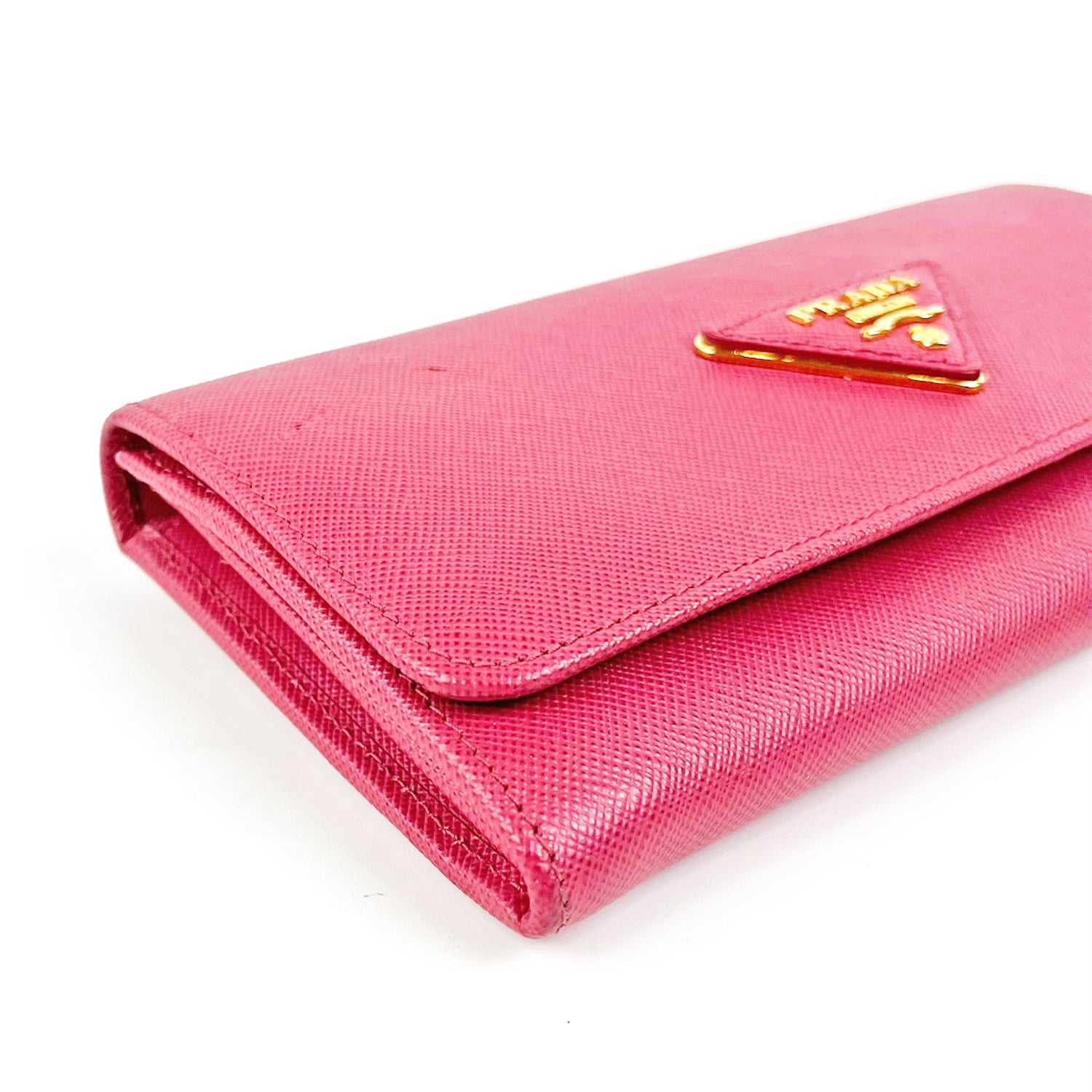 Prada Pink Saffiano Leather Long Wallet with Logo