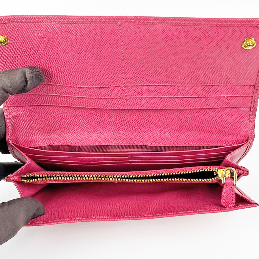 Prada Pink Saffiano Leather Long Wallet with Logo