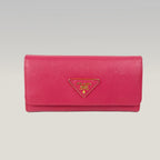 Prada Pink Saffiano Leather Long Wallet with Logo