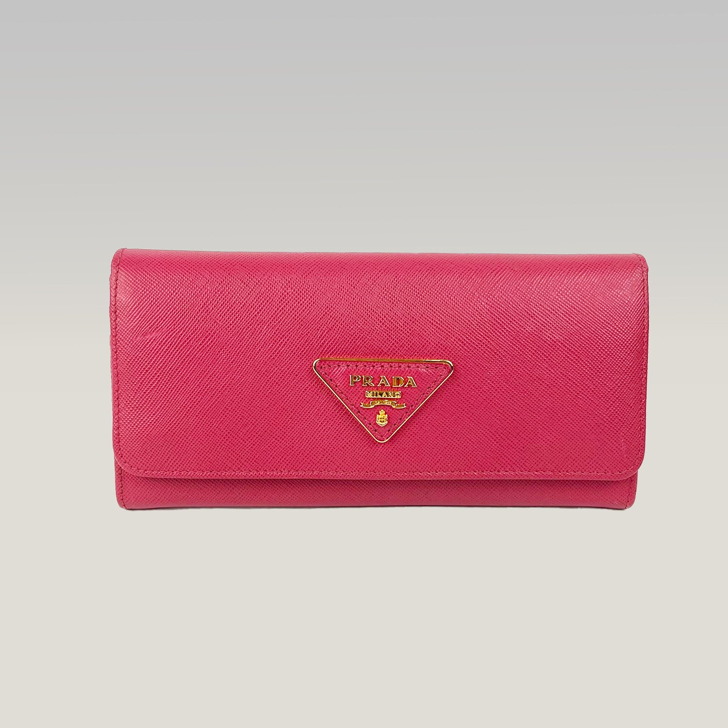 Prada Pink Saffiano Leather Long Wallet with Logo