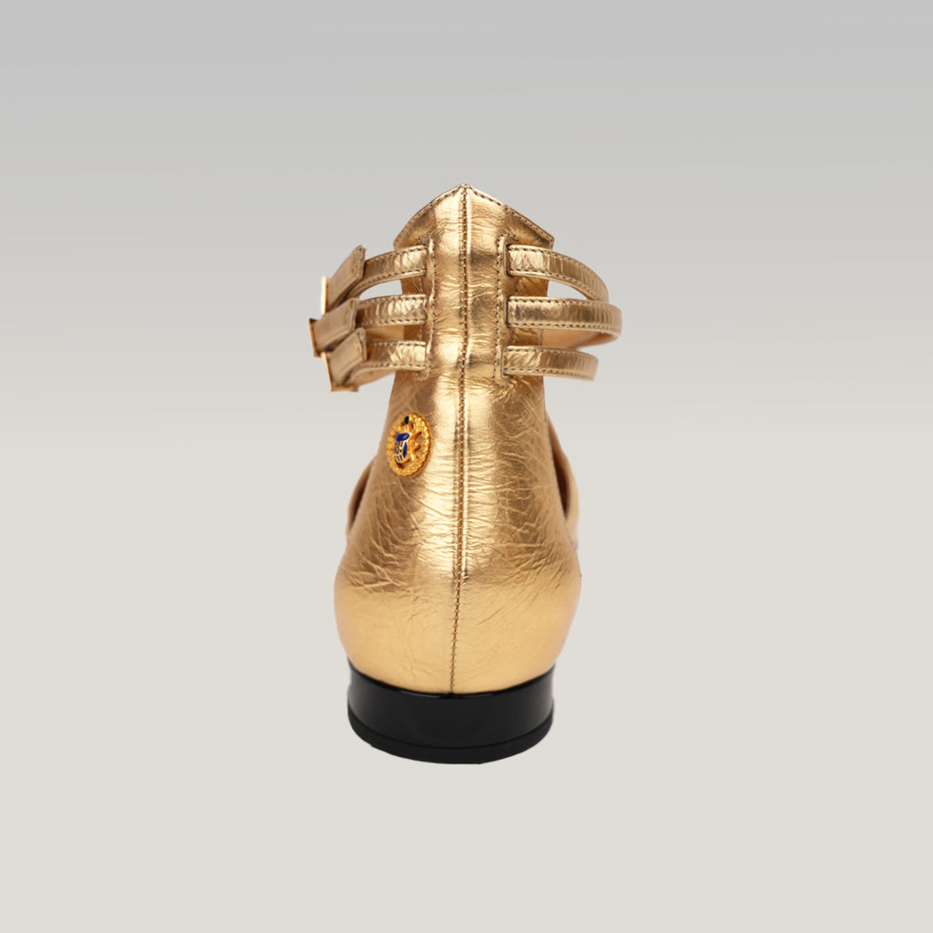Ballerine Donna Oro Metallizzato con Cinturino alla Caviglia