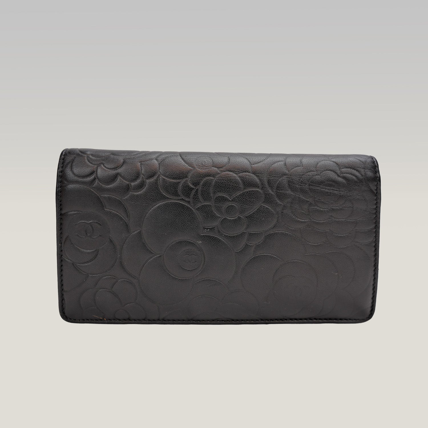 Chanel Camellia Long Wallet in Black with Silver Hardware 