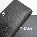 Chanel Camellia Long Wallet in Black with Silver Hardware 