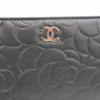 Chanel Camellia Long Wallet in Black with Silver Hardware 