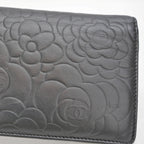 Chanel Camellia Long Wallet in Black with Silver Hardware 